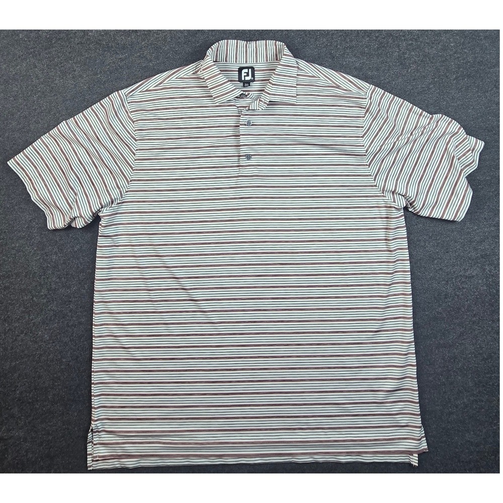 FootJoy FJ Men's White Red Striped Golf Polo Performance Shirt Stretch Size XXL
